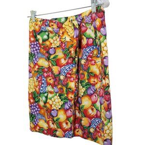 Fruit Print Wrap Skirt S Tie Waist Vibrant Multicolor Pattern Cotton Womens